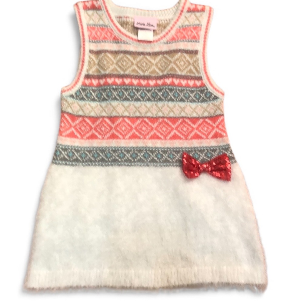 Little Lass Girls Fair Isle Knit Dress Sparkle Bow Size 4